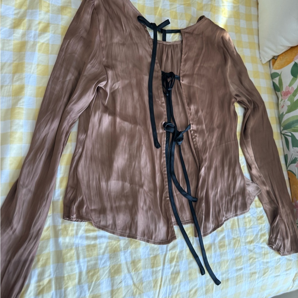 Silk blouse with black tie